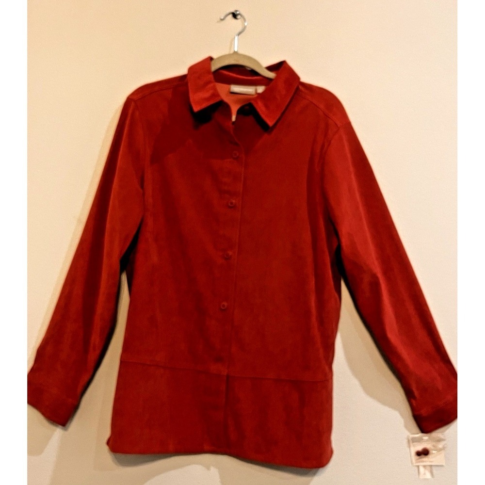 Croft & Barrow Faux Suede Sz Large Garnet Button Down Blouse Shirt Top NWT B30